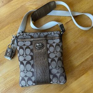 Coach Tan and Brown Signature Messenger Bag